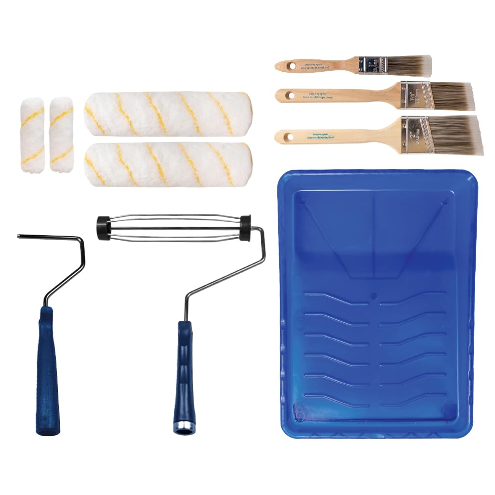 Pro Grade Paint Roller Kit, Brush & Roller,10 Piece Set, Wall Painting Naps for Professionals & Homeowners - All Paints & Stains, Washable, Reusable, Easy to Clean, Superior Absorbency.
