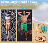 2 Pack Lightweight Thin Beach Towel Oversized 71"x32" Big Extra Large Microfiber Sand Free Towels for Adult Quick Dry Travel Camping Beach Accessories Vacation Essential Gift Black Mandala Elephant