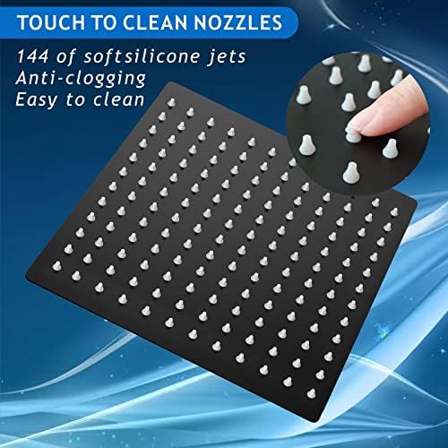 Voolan Rain Shower Head - High Flow Large Rainfall Shower Heads Made of Stainless Steel - Waterfall Bathroom Square Showerhead - Ceiling or Wall Mount (12" Black)