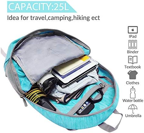 ZOMAKE 25L Ultra Lightweight Packable Backpack, Foldable Hiking Backpacks Water Resistant Small Folding Daypack for Travel(Aqua Blue)