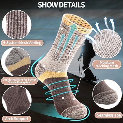 Anlisim Merino Wool Hiking Socks for Women Thermal Winter Warm Boot Work Cushion Socks 5 Pairs