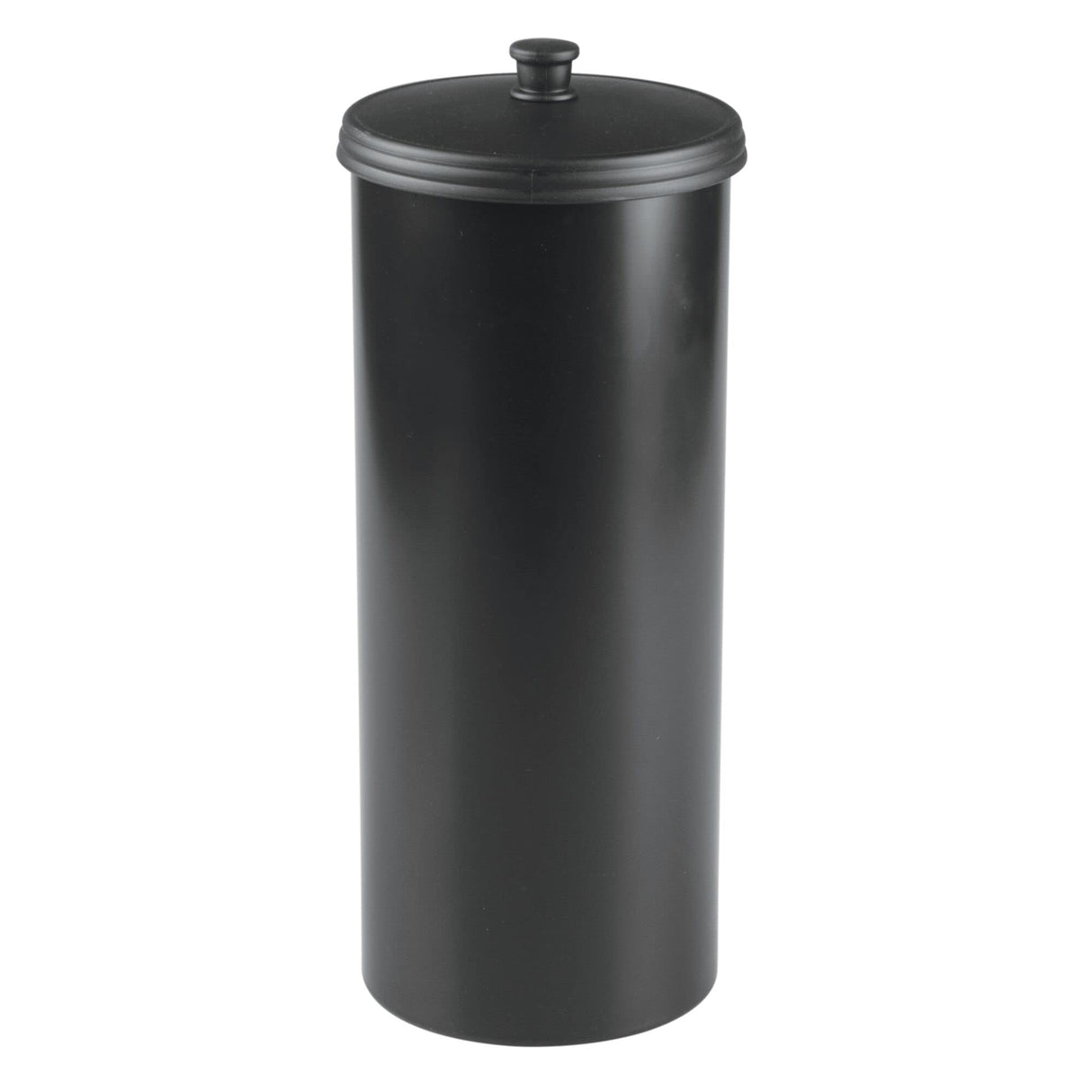 iDesign Freestanding Bathroom Toilet Paper Storage Holder with Lid for 3 Extra Rolls, Matte Black