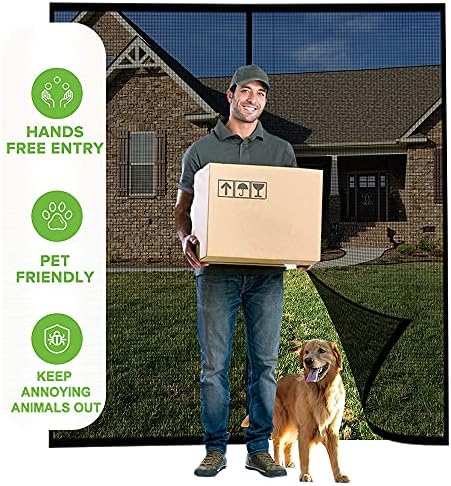 Garage Screen Doors for 1 Car Garage, 8x7Ft Magnetic Closure Heavy Duty Weighted Bottom Screen Self Sealing Fiberglass Mesh Anti Annoying Animals Retractable Net-Easy Assembly & Pass-Through (Black)