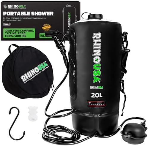 Rhino USA 5 Gal / 20L Portable Solar Camp Shower - Essential for Camping, Festivals, Overlanding, Beach Trips, Outdoor Shower and More!