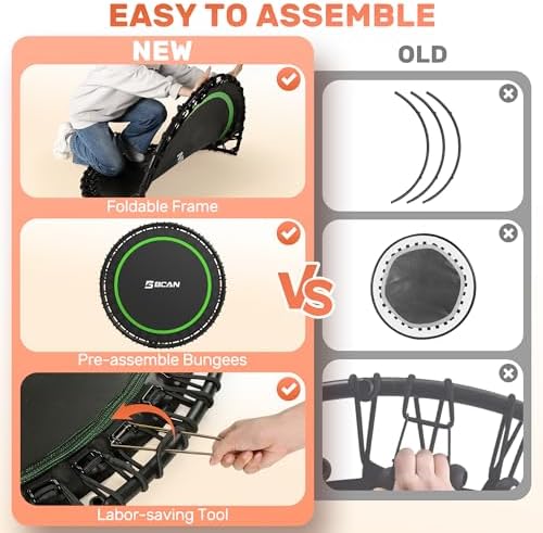 BCAN 450/550 LBS Foldable Mini Trampoline, 40"/48" Adult Fitness Trampoline with Bungees, U Shape Adjustable Foam Handle, Stable & Quiet Exercise Rebounder,Indoor/Outdoor Workout