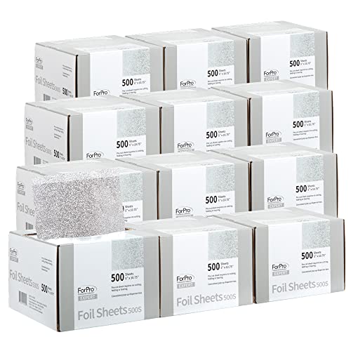 ForPro Professional Collection Expert Embossed Foil Sheets 500S, Aluminum, Pop-Up Foil Dispenser, Hair Foils for Color Application & Highlighting Services, Food Safe, 5” W x 10.75” L, (Pack of 12)