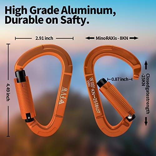FVW Auto Locking Rock Climbing Carabiner Clips, UIAA Certified Professional 25KN (5620 lbs) Heavy Duty Caribeaners for Rappelling Swing Rescue & Gym etc,Large Carabiners,D-Shaped