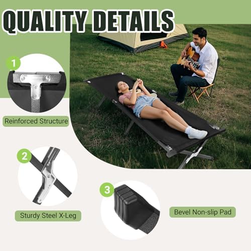 YSSOA Camping Cot, Sleeping Cots for Adults with Storage Bag, Portable and Lightweight Cot Bed for Outdoor Traveling, Hiking, Office Nap, Easy to Set up, 1 Pack, Black