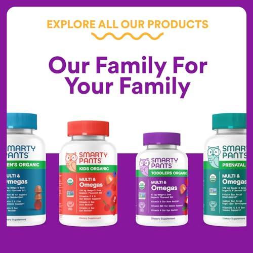 SmartyPants Toddler Multivitamin Gummies - Improved Formula: Omega 3 (DHA/EPA), Vitamins D3, C, Vitamin B12, B6, A, K & Zinc, Biotin, Gluten Free, Three Fruit Flavors, 60 Count (30 Day Supply)