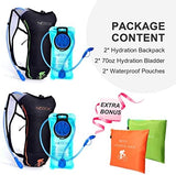 2Pack Hydration Backpack Pack with 2L Hydration Bladder - Lightweight Water Backpack Keeps Water Cool up to 4 Hours with Big Storage for Kids Women Men Hiking Cycling Camping Music Festival