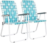 VINGLI Patio Lawn Webbed Folding Chairs Set of 2, Outdoor Beach Chair Portable Dining Chair for Outdoor Yard, Garden (White & Blue, Classic)