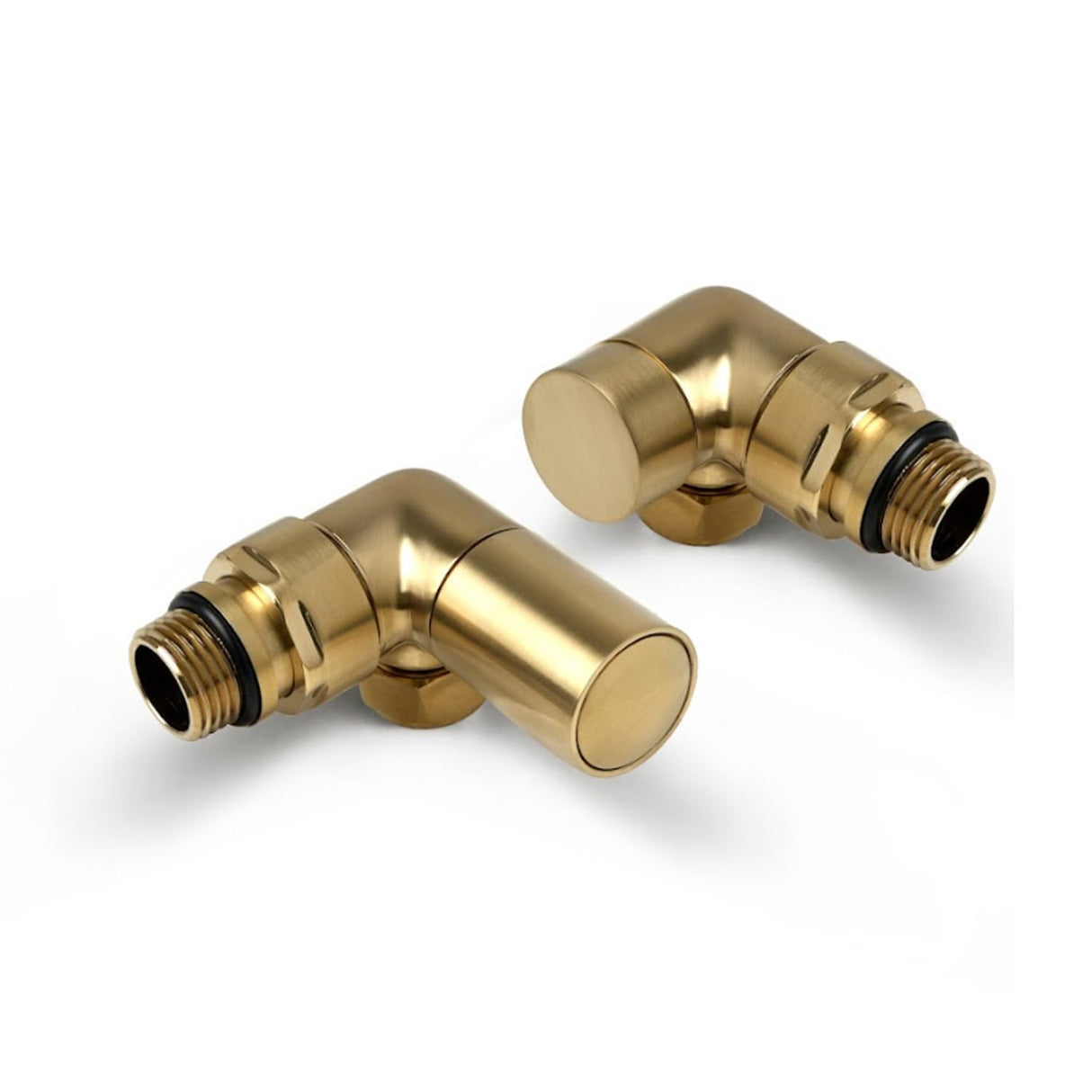 Go Bathrooms Gold Corner Radiator Valves Set of 2 Round Top Radiator Valves Central Heating Radiator Heated Towel Rail Valves Pair of 15mm 1/2 inchCorner Set Brushed Gold Finish