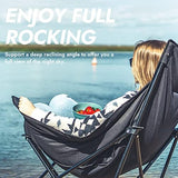 Dowinx Oversized Rocking Camping Chair, Fully Padded Patio Chair with Side Pocket and Carry Bag, High Back Portable Lawn Recliner with Headrest, Support 300 lbs, Black