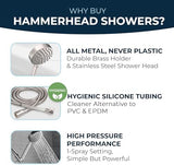 HammerHead Showers® ALL METAL Handheld Shower Head with Hose and Brass Holder - BRUSHED NICKEL - 2.5 GPM High Pressure Shower Heads with Adjustable Shower Wand Bracket - 6ft Flexible Extension