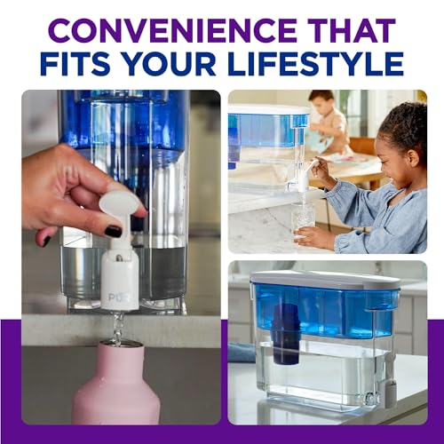 PUR 30-Cup Water Filter Dispenser with 1 Genuine PUR Filter, Large 30-Cup Capacity, 2-in-1 Powerful, Faster Filtration, Lasts 2 Months or 40 Gallons, Dishwasher Safe, White/Blue (DS1800Z)