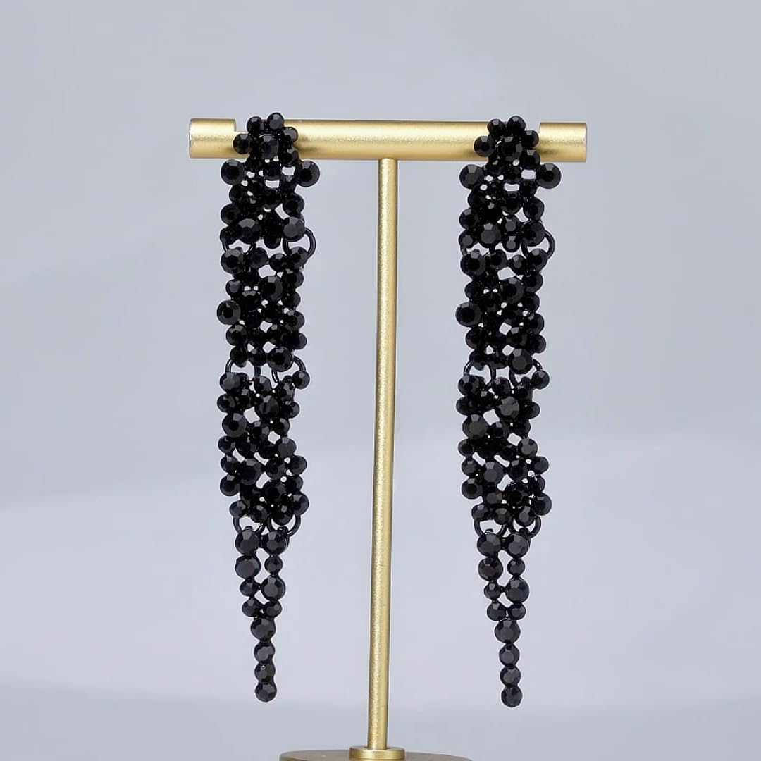 EVER FAITH Austrian Crystal Art Deco Chandelier Long Dangle Earrings Black