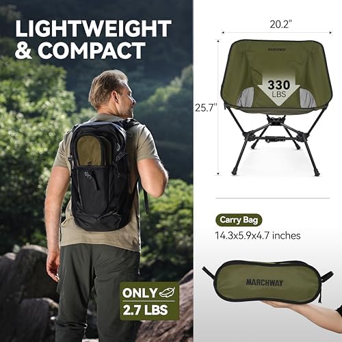 MARCHWAY Lightweight Folding Camping Chair with Spring Lock, Stable Compact Portable for Outdoor Camp, Travel, Beach, Picnic, Festival, Hiking, Backpacking (Lowback Green)