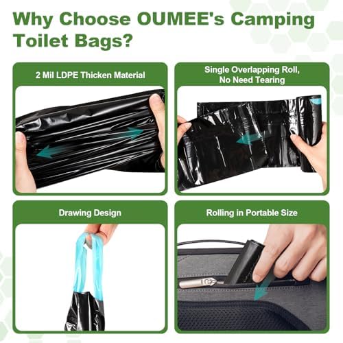 OUMEE Camping Toilet Bags, 8 Gallon Portable Toilet Bags, Toilet Waste Bags, Leak-Proof Potty Liners Trash Bags for Outdoor Camping Toilet Bucket,Traveling, RV Trip