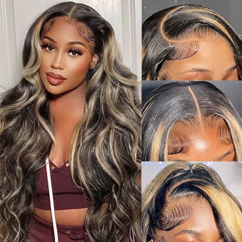 Highlight Lace Front Wig Human Hair Pre Plucked 26 Inch 1B/27 Ombre Wig Human Hair 13x4 Body Wave Lace Front Wigs Human Hair 200% Density Colored HD Glueless Wigs
