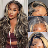 Highlight Lace Front Wig Human Hair Pre Plucked 26 Inch 1B/27 Ombre Wig Human Hair 13x4 Body Wave Lace Front Wigs Human Hair 200% Density Colored HD Glueless Wigs