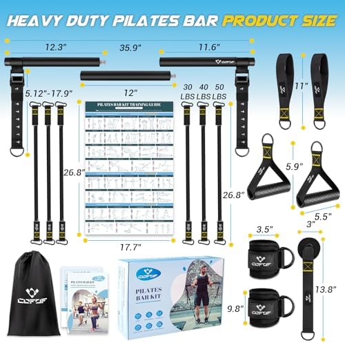 Pilates Bar Kit with Resistance Bands, Multifunctional Yoga Pilates Bar with Heavy-Duty Metal Adjustment Buckle, Portable Home Gym Pilates Resistance Bar Kit for Women Full Body Workouts