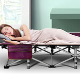 ABORON Folding Camping Cot W/Mat for Adults, Heavy Duty Outdoor Bed with Carry Bag,1200 D Layer Oxford Travel Camp Cots (1, Red Stripe with Blue Pad)