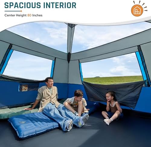 4/6/8 Person Instant Cabin Tent, Easy 60 Second Setup Family Tents for Camping, Pop up Camping Tent, Large Waterproof Tents for Outdoor Camping, Spacious Interior, Upgraded Ventilation