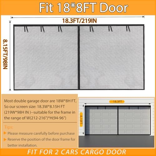 Garage Screen Doors for 2 car garage-18x8FT Fiberglass 3000g/6.7lb Durable Heavy Duty Magnetic Garage Door Screen Retractable Hands Free with 6 Roll Up Straps for Patio Workshop Home Gym Sun Room