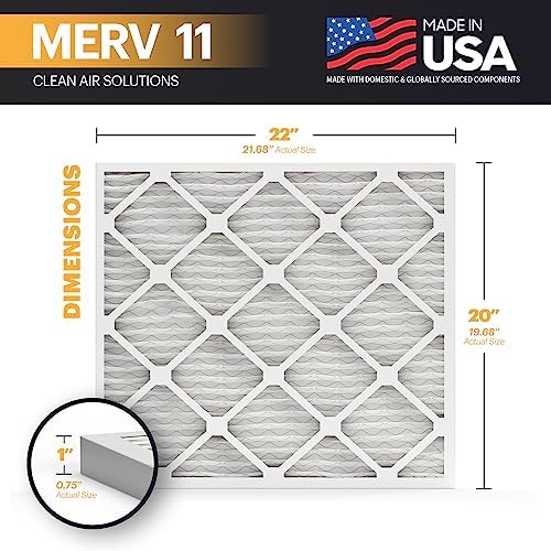 BNX TruFilter 20x22x1 Air Filter MERV 11 (6-Pack) - MADE IN USA - Allergen Defense Electrostatic Pleated Air Conditioner HVAC AC Furnace Filters for Allergies, Dust, Pet, Smoke, Allergy MPR 1200 FPR 7