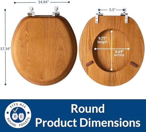 Mayfair Natural Oak Veneer Toilet Seat with Chrome Hinges, Round, Wood