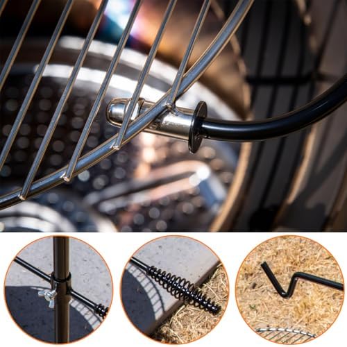 CANDANA Campfire Grill Grate with Keetle Hook Camp Fire Pit Cooking Equipment 360° Rotatable Swivel for Outdoor Camping BBQ Heavy Duty Fireplace Firepit Grilling Parts