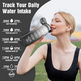 OLDLEY Water Bottle, 32oz Motivational Sports Water Bottle with Time Marker - Times to Drink - Tritan, BPA Free, Wide Mouth Leakproof, Tai Chi (1 Bottle)