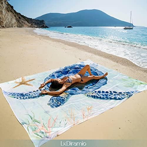 Beach Blanket Sand Proof Waterproof Oversized 100" x 80" Sand Free Mat with Corner Pockets and Mesh Bag for Outdoor, Picnic, Travel, Beach Accessories Portable, Watercolor Turtle
