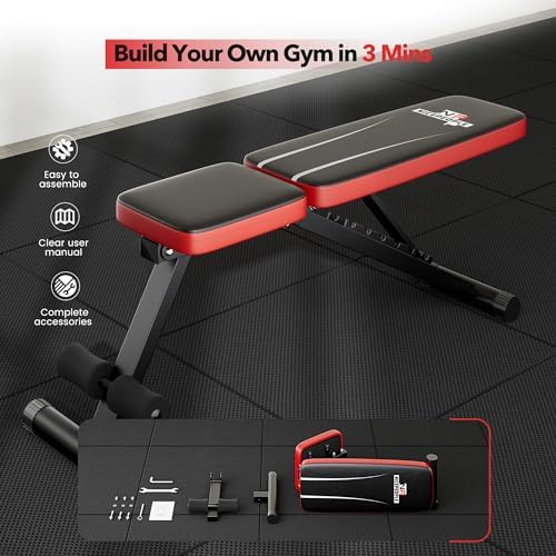 Basic Weight Bench for Home Gym, Foldable Workout Bench with 8 Backrests, 660LBS Weight Capacity Adjustable Bench