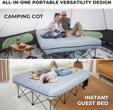 FUNDANGO Queen Camping Cot, 2 Person Folding Airbed Mattress, Double Camp Bed with 2 Cup Holders, Removeable Cover for Adults Outdoor Travel,Carry Bag Included (Grey)