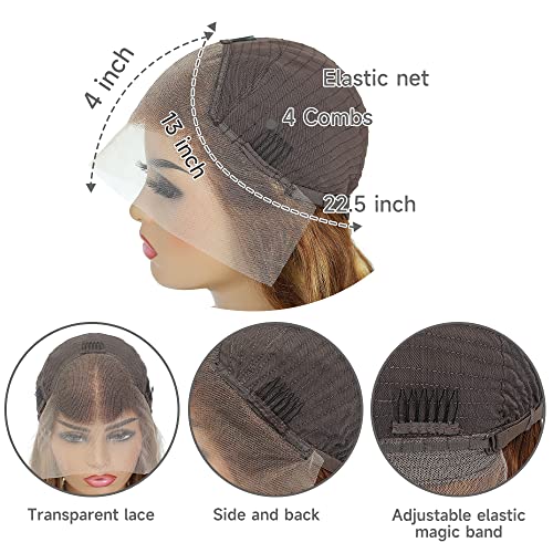KeaBalo Highlight Ombre Lace Front Wigs Human Hair Pre Plucked with Baby Hair 13x4 Body Wave Frontal Wigs Human Hair 180% Density 4/27 Colored Honey Blonde Lace Front Wig for Women 22 Inch