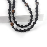 Rosary Necklace for Men, Black Catholic Rosary, Lava Rock Tiger Eye Beads Cross Necklace, Rosarios Catolicos Para Hombre (B)