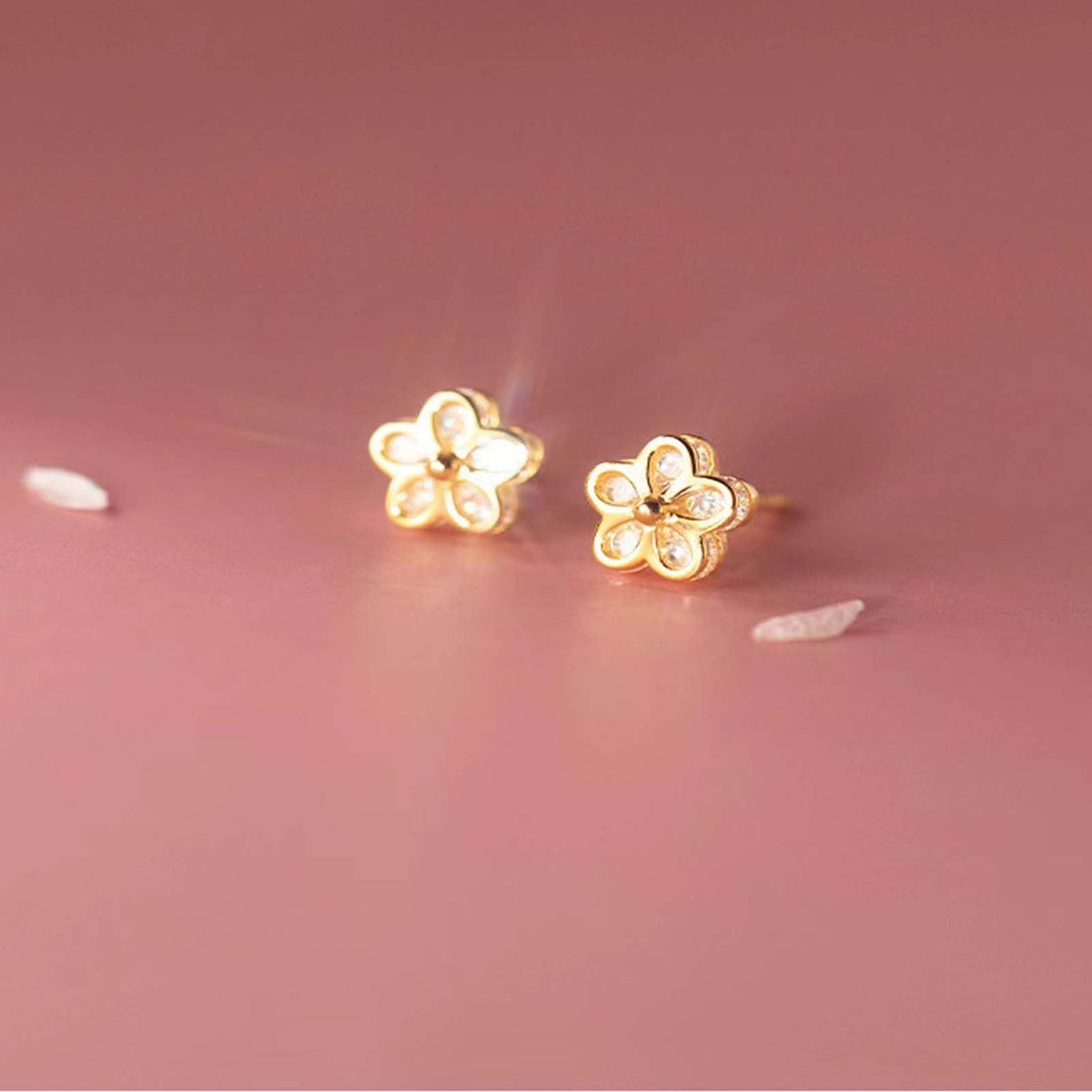 Gold Flower Stud Earrings 925 Sterling Silver 18K Gold Plated Cubic Zirconia Screw Back Cute Hypoallergenic for Women Jewelry Gift Graduation Gift Thanksgiving Day Christmas