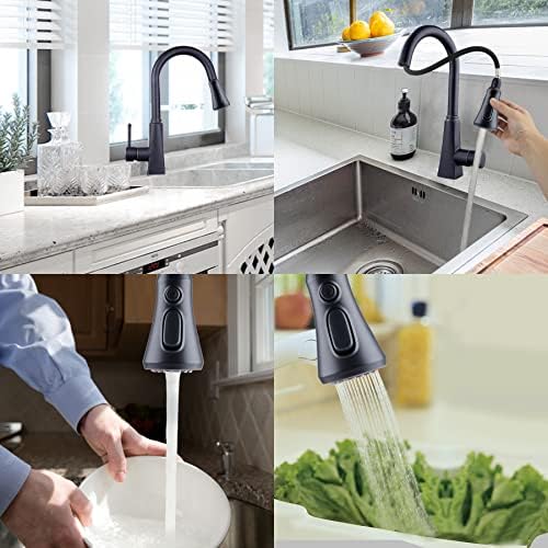 Hibbent Pull Down Spray Head, 3-Function Spray Nozzle with 15 Adapters, Kitchen Sink Faucet Head Replacement Compatible with Moen, American Standard, Delta, Kohler Faucets, Oil-Rubbed Bronze