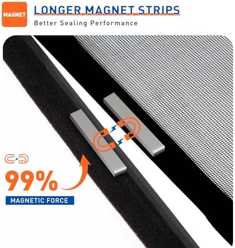 MAGZO Magnetic Screen Door Fit Door Size 72 x 80 Inches, Actual Screen Size 74 x 81 Inch Heavy Duty Side Opening Polyester Screen Curtain for Sliding Door Broader View, Black