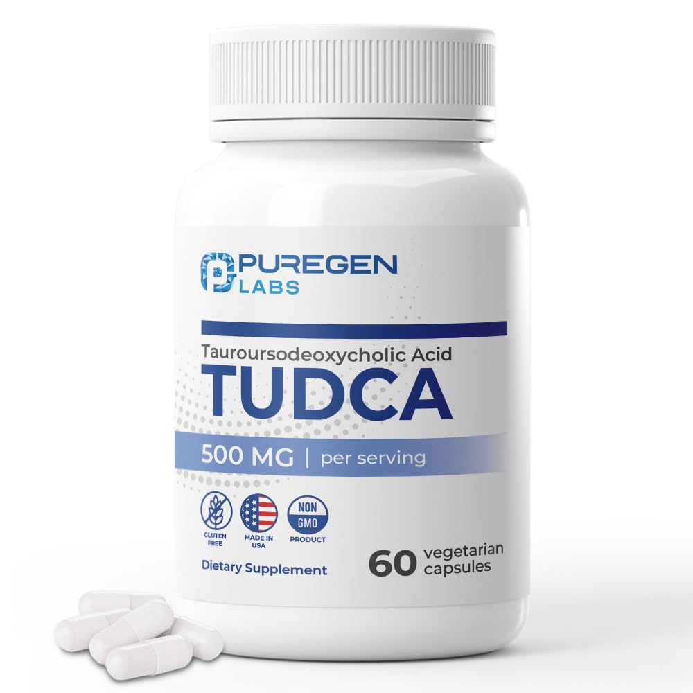 Puregen Labs TUDCA (Tauroursodeoxycholic Acid) 500mg per Serving, Bile Salts Liver Supplement | No Harmful Additives | Non-GMO | Gluten Free | Made in USA - 60 Vegetarian Capsules