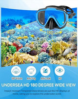 Snorkeling Gear for Adults Men Women,4 in 1 Snorkel Set with Panoramic View Diving Mask Anti-Fog Anti-Leak,Dry Top Snorkel,Fins and Travel Bag for Swimming,Snorkeling and Travel Diving