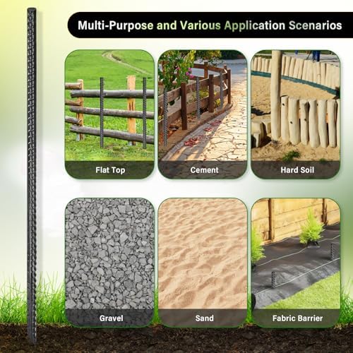 16 Inches Rebar Stakes(16pcs) Heavy Duty Straight Metal Ground Anchors with Chisel Point Ends for Timber,Concrete,Plant Support,Camping Tents,3/8 Inch Thickness Garden Stakes,Black