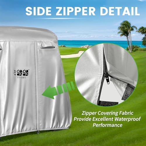 10L0L 2/4/4+2 Passenger Golf Cart Cover Fits for Yamaha EZGO Club Car, 420D Waterproof Durable Polyester Golf Cart Cover with Three Zipper Doors Windproof Sunproof - Black/Army Green/Sliver