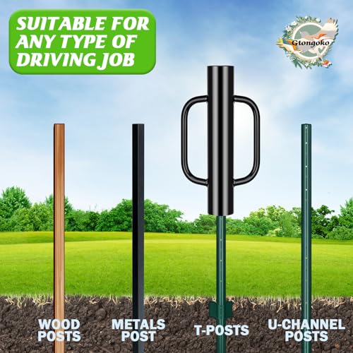 Gtongoko 8LB Fence Post Driver with Handles Heavy Duty T Post Driver Post Pounder for T-Posts, U Channel, Metal Post and Sign Post Pole Driver Tool, Black