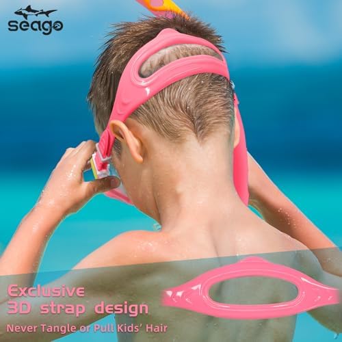 Seago Kids Swim Goggles Snorkel Diving Mask for Youth(5-15), Anti-Fog 180° Clear View