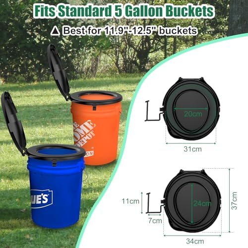 Portable Toilet Seat for 5 Gal Buckets, Camping Toilet Seat with Lid for Adults, Snap-on Toilet Seat with Storage Bags and Disposable Toilet Bags, Camping, Hiking, Emergency, Car, Boat