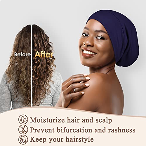 OLESILK Mulberry Silk Bonnet for Men, Mens Bonnet for Curly Hair, 100% Real Silk Hair Bonnet for Sleeping, Night Cap for Frizzy Hair, Navy