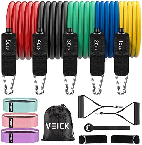 VEICK Resistance Bands, Exercise Bands, Workout Bands Set for Working Out with Handles for Men Women, Elastic Exercising Bands for Fitness Weights Work Out at Home Gym