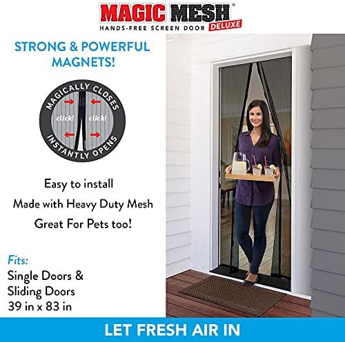 Magic Mesh Deluxe, Black | Magnetic Screen Door, Heavy Duty, Magnetic Closure, Door Net, Patio Screen, Sliding Door Screen, Bug Screen for Doorways, Kid & Pet Friendly | Size 39" x 83" (Pack of 2)